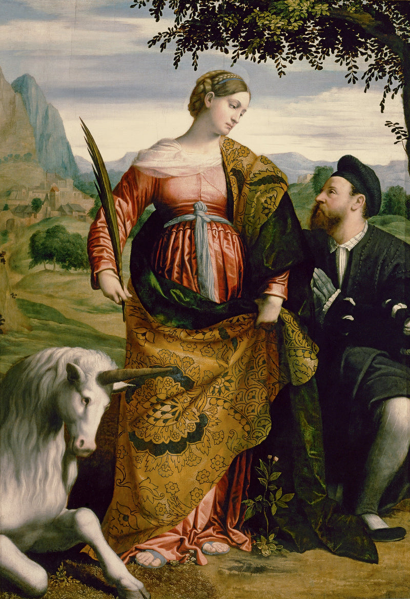 Santa Justina con el unicornio, venerada por un patrón - Alessandro Bonvicino