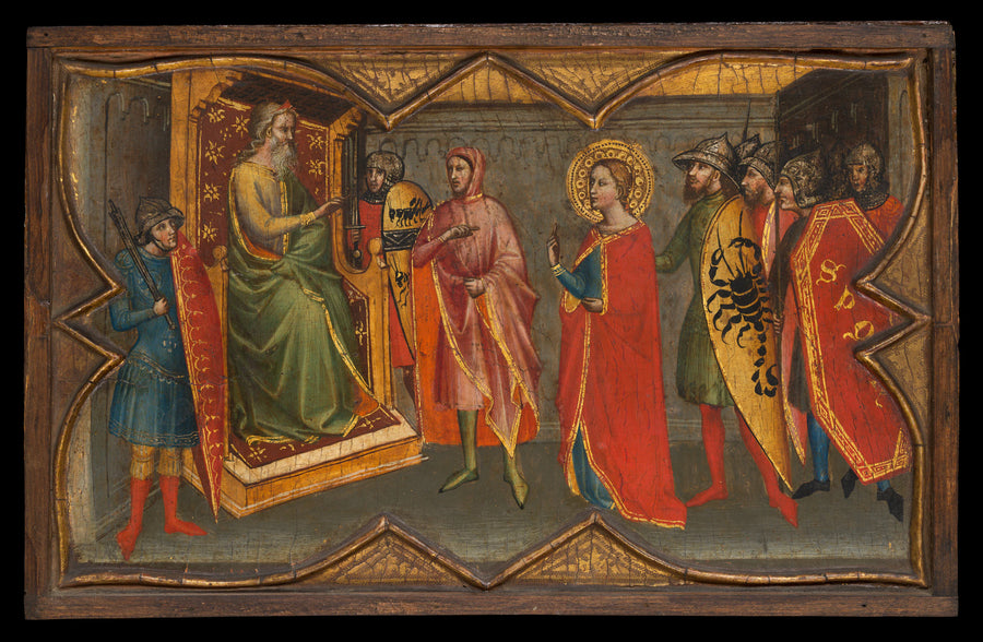 Sainte Lucie et sa mère au sanctuaire de Sainte Agathe; Sainte Lucie donne des aumônes; Sainte Lucie devant Paschasius; Sainte-Lucie résiste aux efforts pour la déplacer - Giovanni di Bartolommeo Cristiani