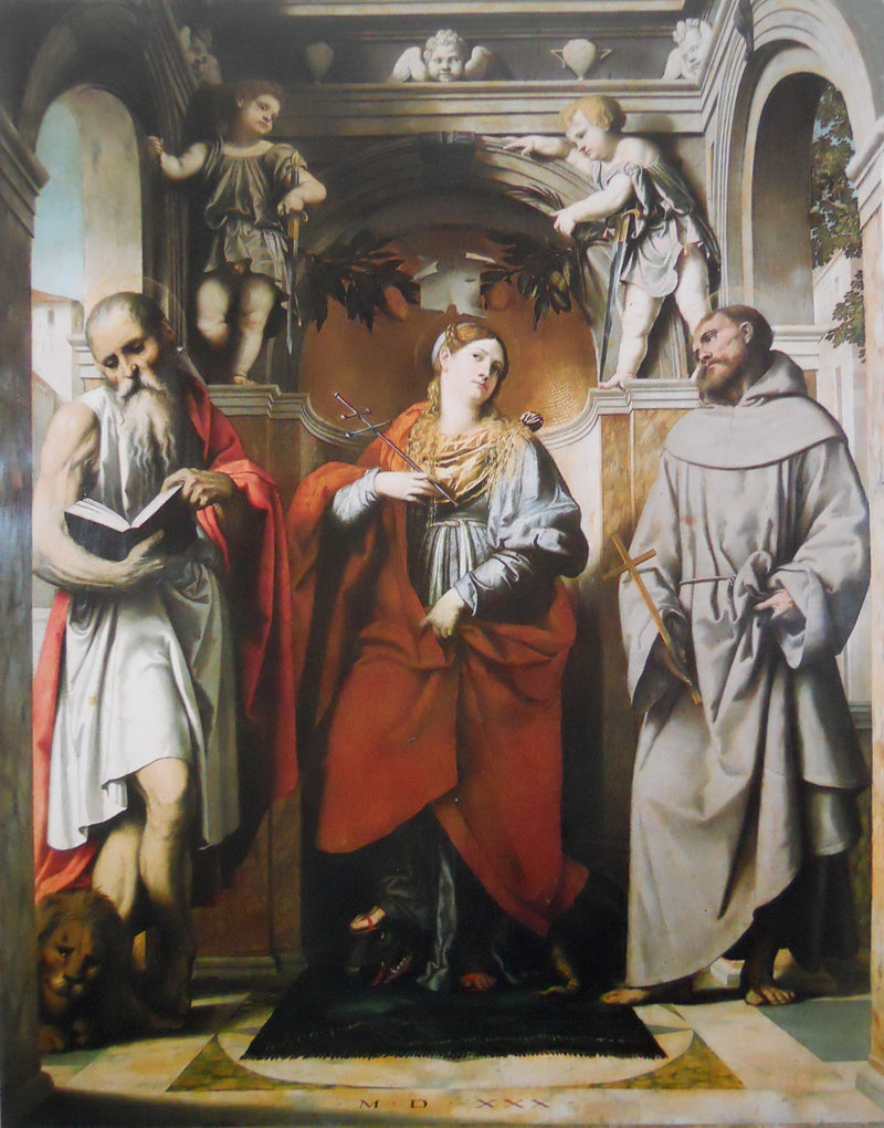 Santa Margarita de Antioquía con los santos Jerónimo y Francisco - Alessandro Bonvicino