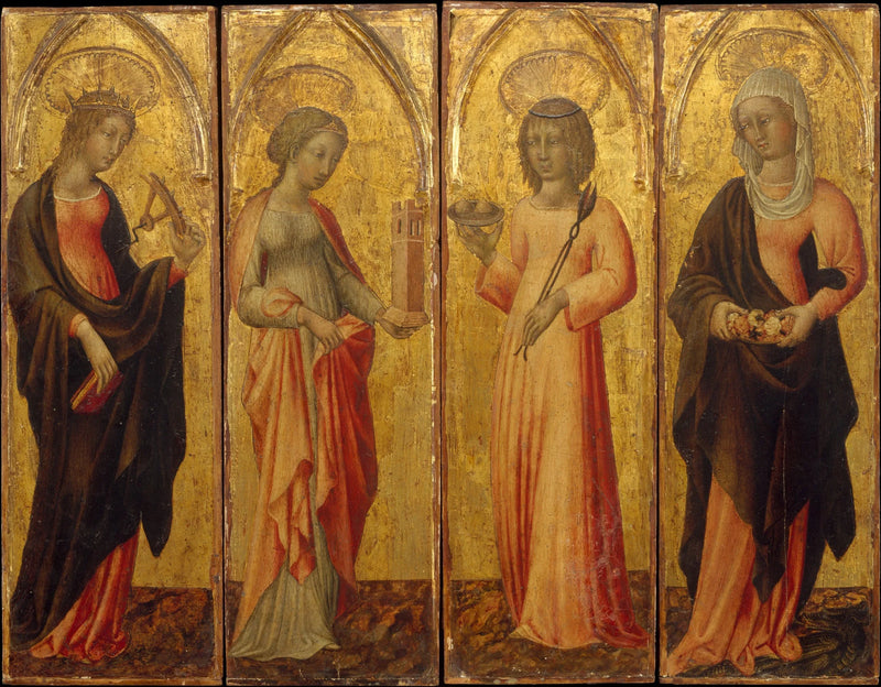 Santa Catalina de Alejandría, Barba, Agata y Margarita - Giovanni di Paolo