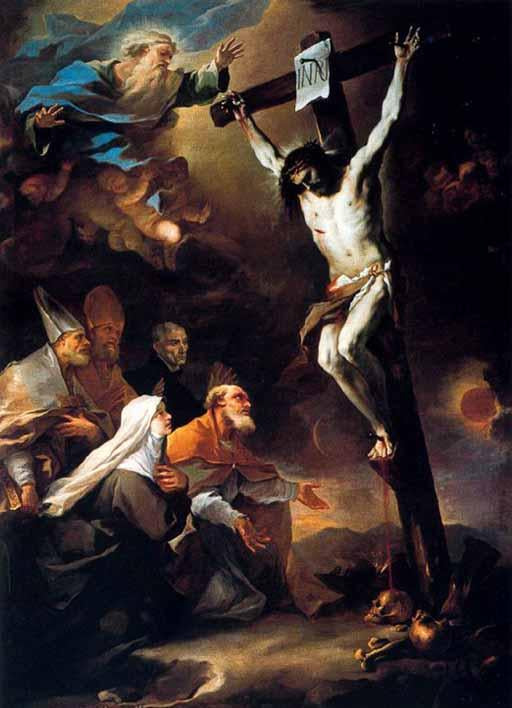 Santos patrones de Nápoles adorando la cruz - Luca Giordano
