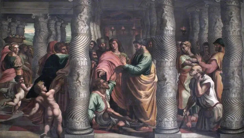 Santos Pedro y Juan en la hermosa puerta - Rafael Sanzio