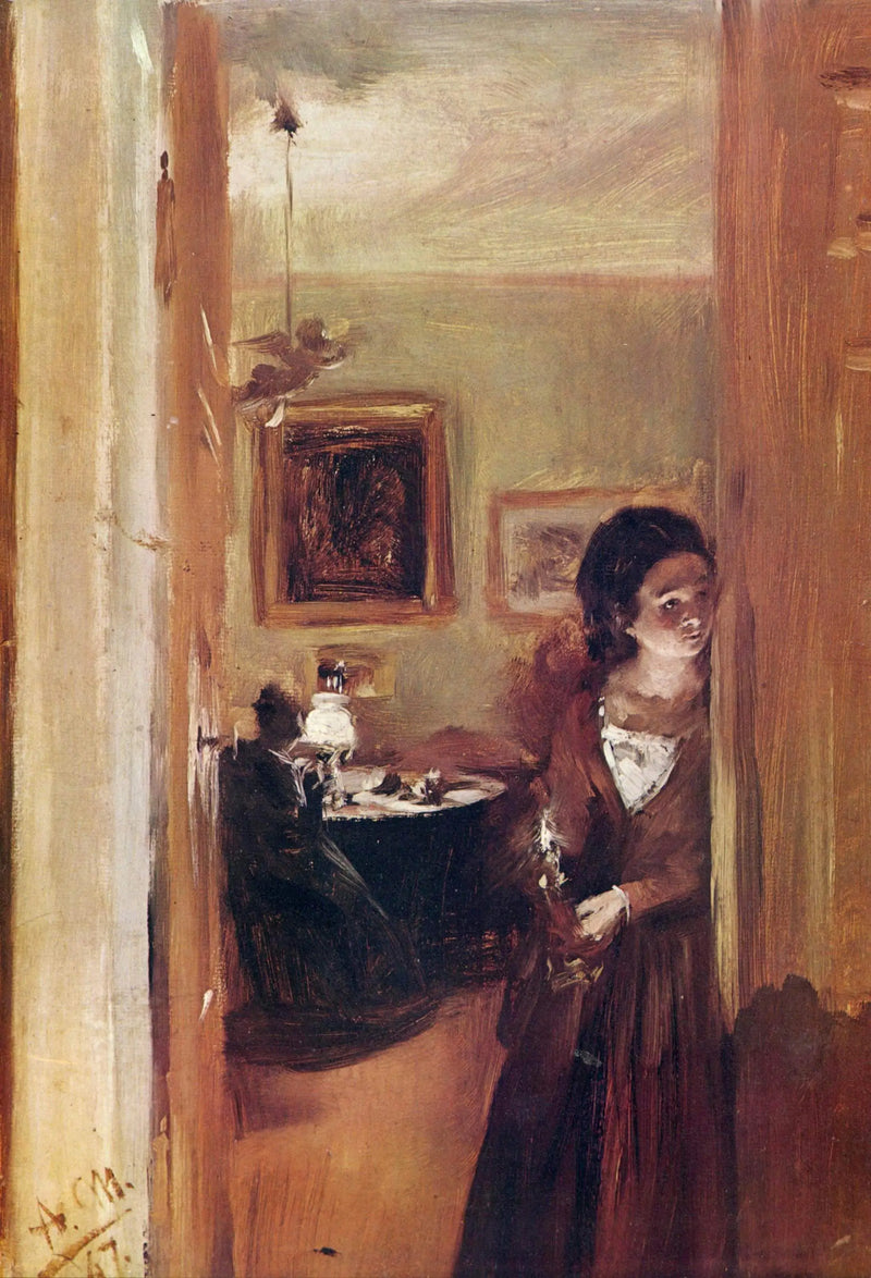 Salón con la hermana del artista - Adolph von Menzel