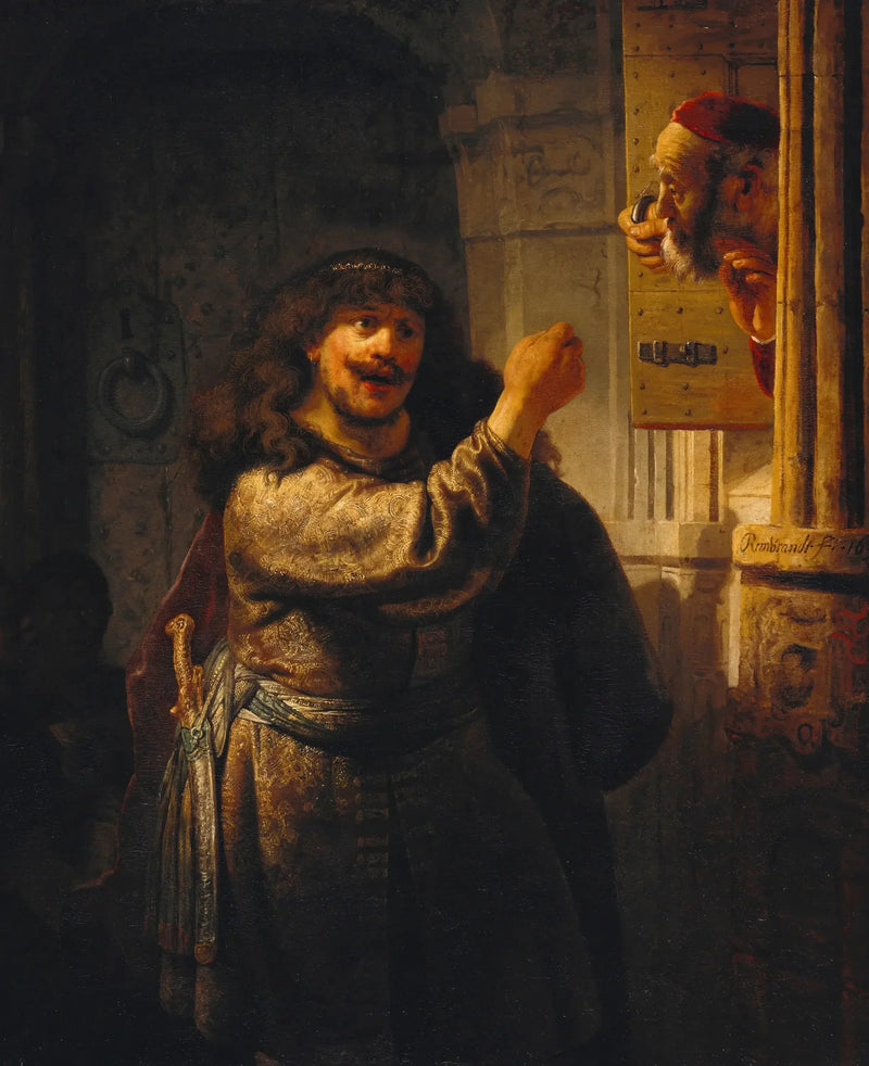 Samson amenaza a su suegro - Rembrandt