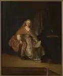 Saskia llevando un rico vestido como Betsabé (sola) con la carta de David - Rembrandt