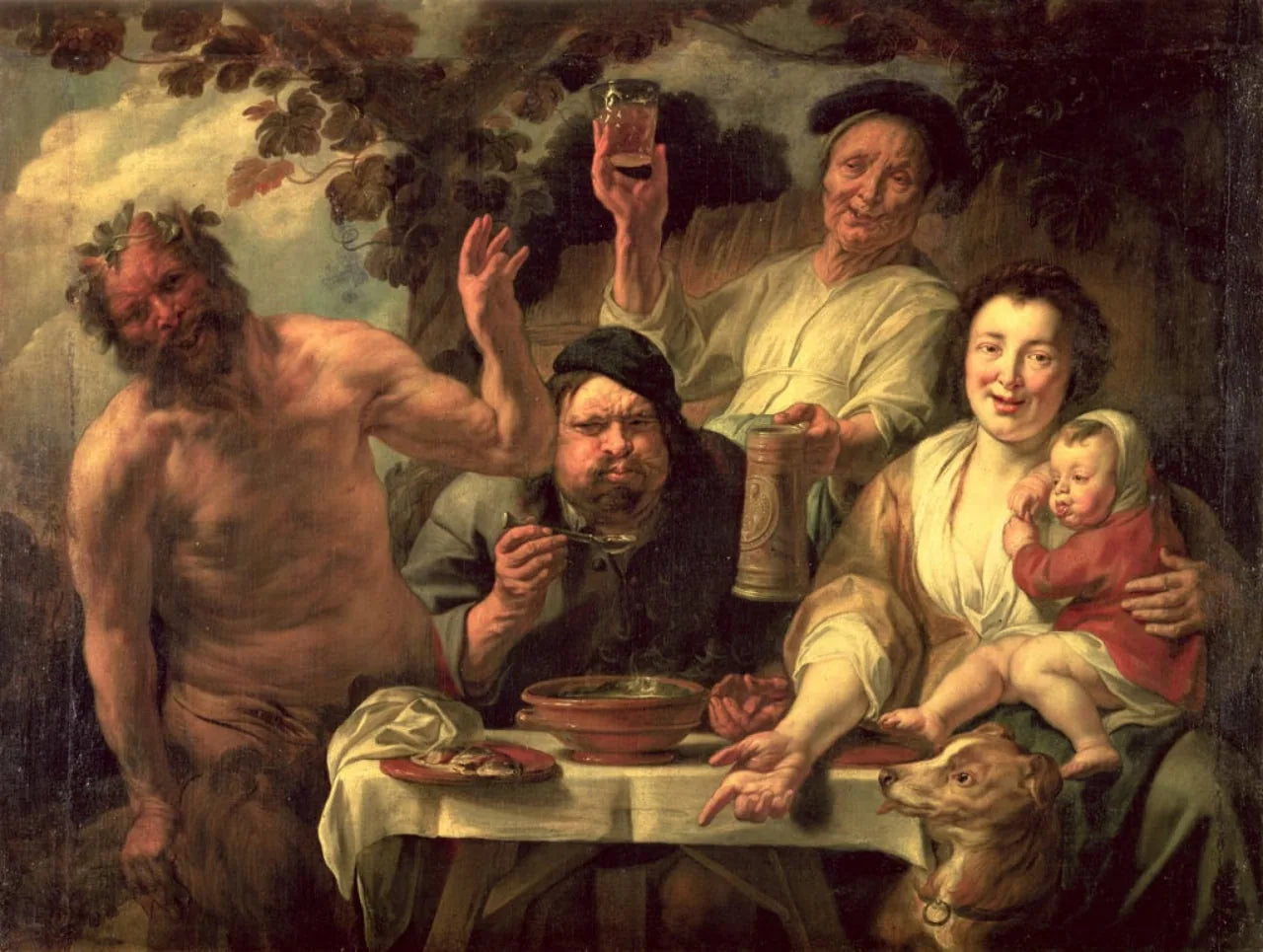 Satyre et le Paysan - Jacob Jordaens image 1 copie peinte à la main à l’huile