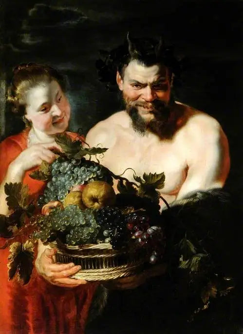 Sátira y una niña con una cesta de frutas - Peter Paul Rubens