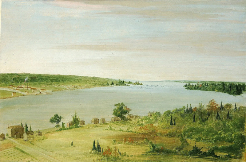 Sault Ste. Marie, mostrando la guarnición estadounidense a lo lejos - George Catlin