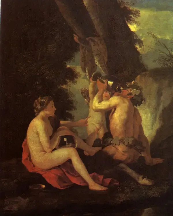 Escena de borrachera o Ninfa y sátiro bebiendo - Nicolas Poussin
