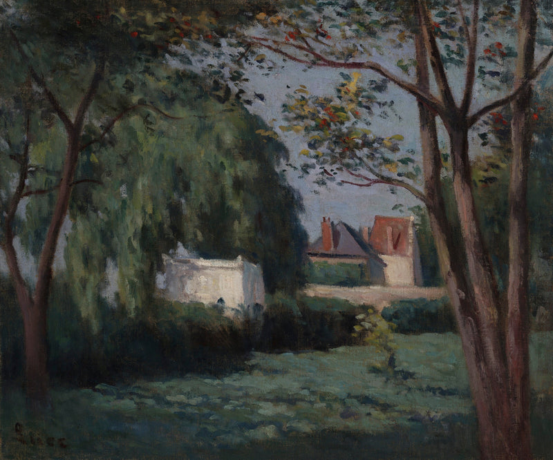 Escena campestre con tres casas y un árbol - Maximilien Luce