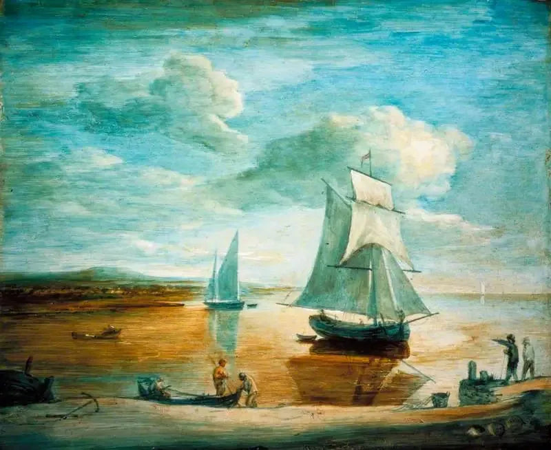 Escena costera con barcos de vela y remos y personajes en la orilla - Thomas Gainsborough