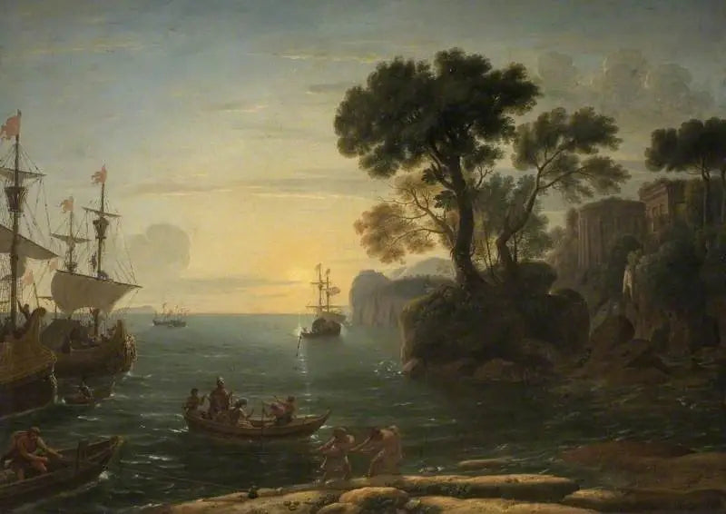 Escena costera con el desembarco de Eneas en Latium - Claude Lorrain