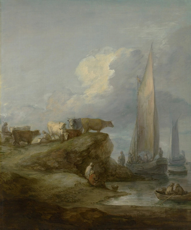 Escena costera con barcos y ganado - Thomas Gainsborough