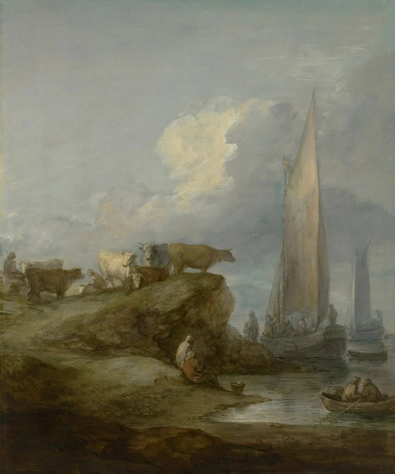 Escena costera con barcos y ganado - Thomas Gainsborough