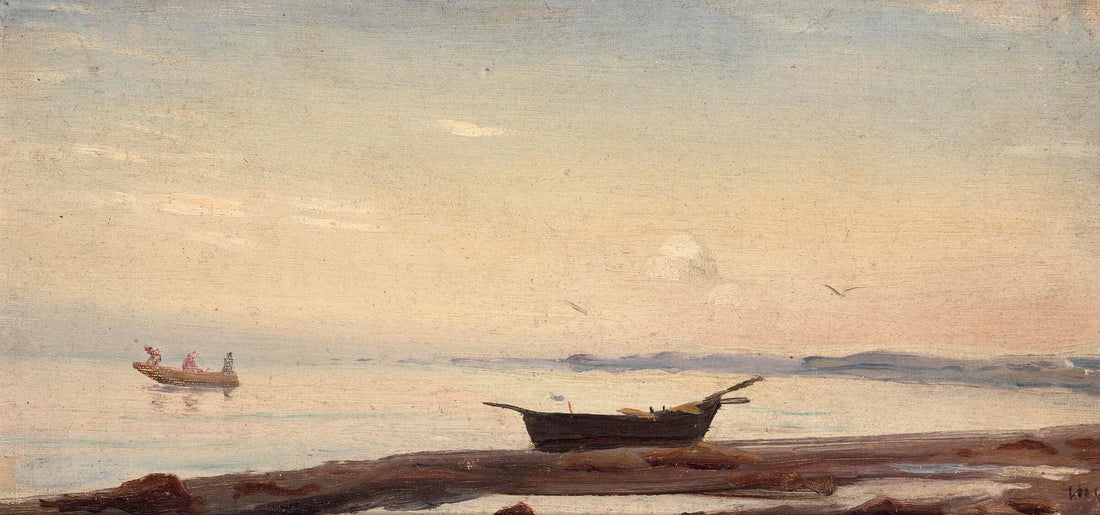 Escena costera de Skagen con un pequeño barco en la playa. - Michael Peter Ancher