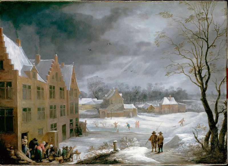 Escena de invierno con un hombre matando un cerdo - David Teniers el Joven