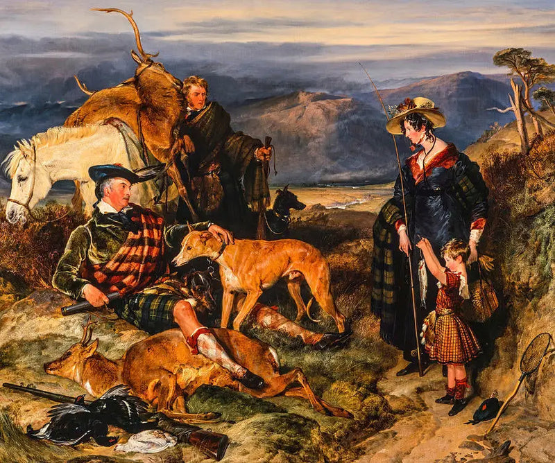 Escena en las Tierras Altas, con los retratos de la duquesa de Bedford, del duque de Gordon y de Lord Alexander Russell - Edwin Henry Landseer