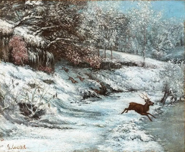 Escena de caza bajo la nieve - Gustave Courbet