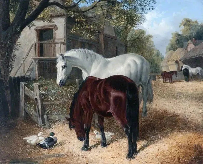 Escena de granja con caballos - John Frederick Herring, Sr.