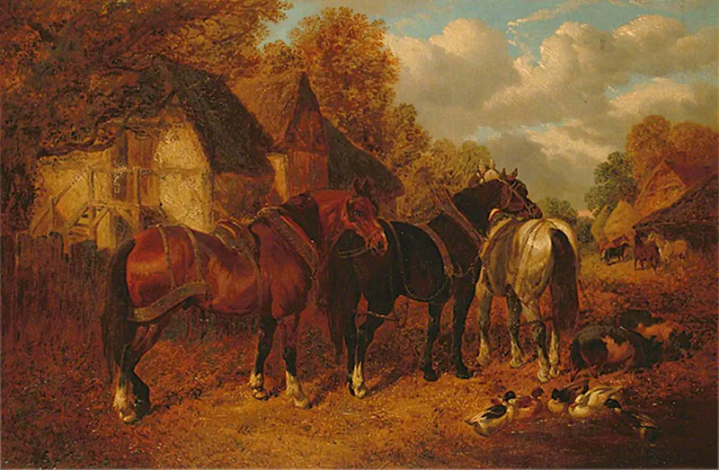 Escena de granja con caballos de tiro - John Frederick Herring, Sr.
