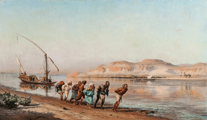 Escena de remolque en el Nilo - Frederick Arthur Bridgman