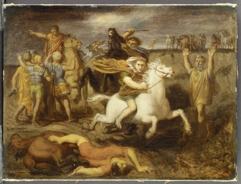 Escena de la guerra de las Galias: el galor Littavicus, traicionando la causa romana, huye a Gergovie para apoyar a Vercingétorix - Théodore Chassériau