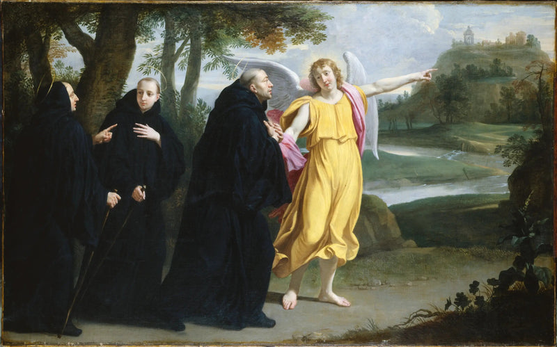 Escena de la vida de san Benito: el ángel señalando a san Benito la ubicación del monasterio del monte Cassino - Philippe de Champaigne
