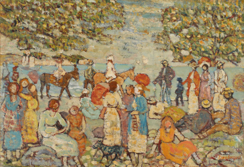 Escena de playa con burros (o mulas) - Maurice Prendergast