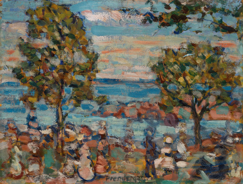 Escena de playa con dos árboles - Maurice Prendergast