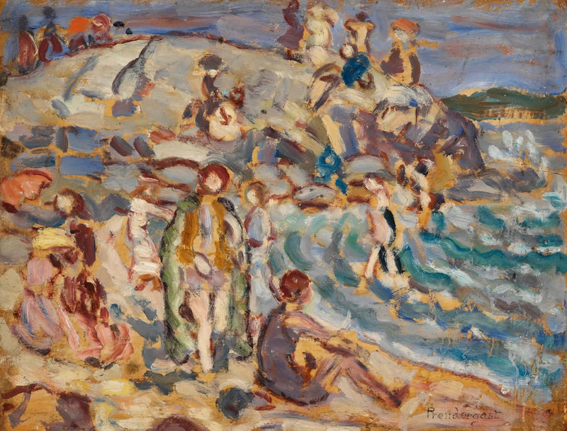 Escena de playa y colina - Maurice Prendergast