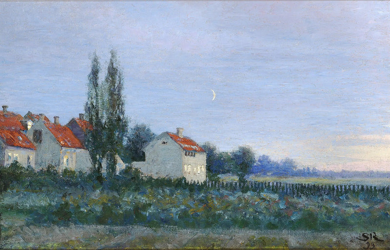 Escena de la tarde con casas y álamos. - Peder Severin Krøyer