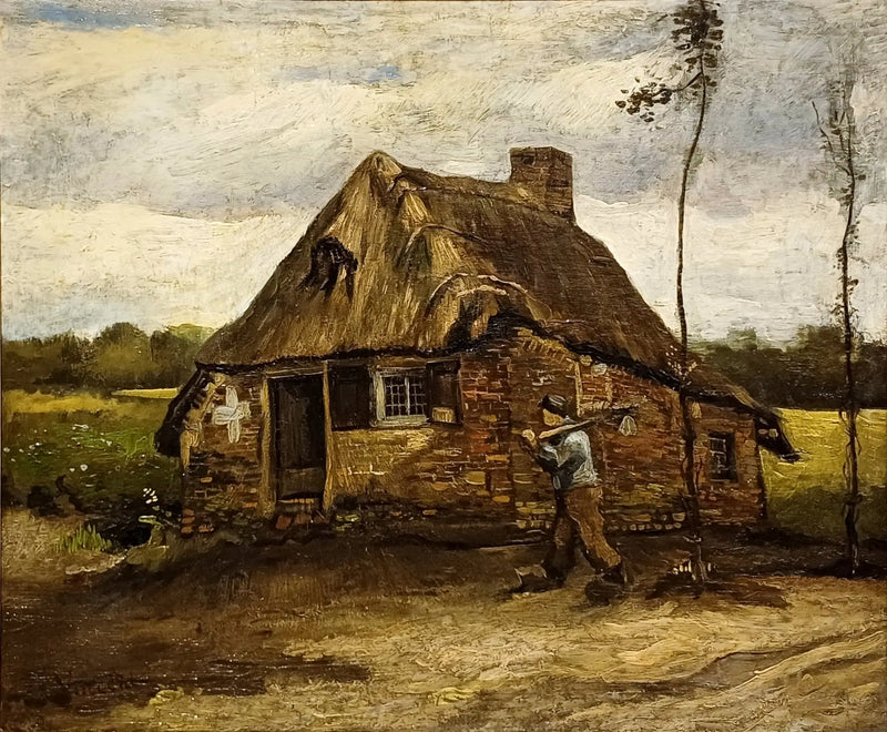 Escena de una cabaña con un campesino regresando a casa - Vincent van Gogh