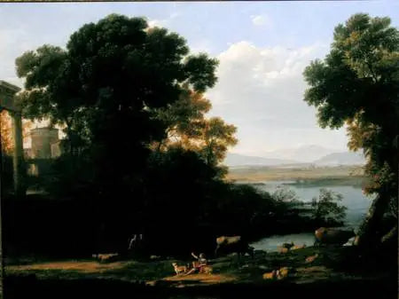 Escena clásica fluvial con vista a una ciudad - Claude Lorrain