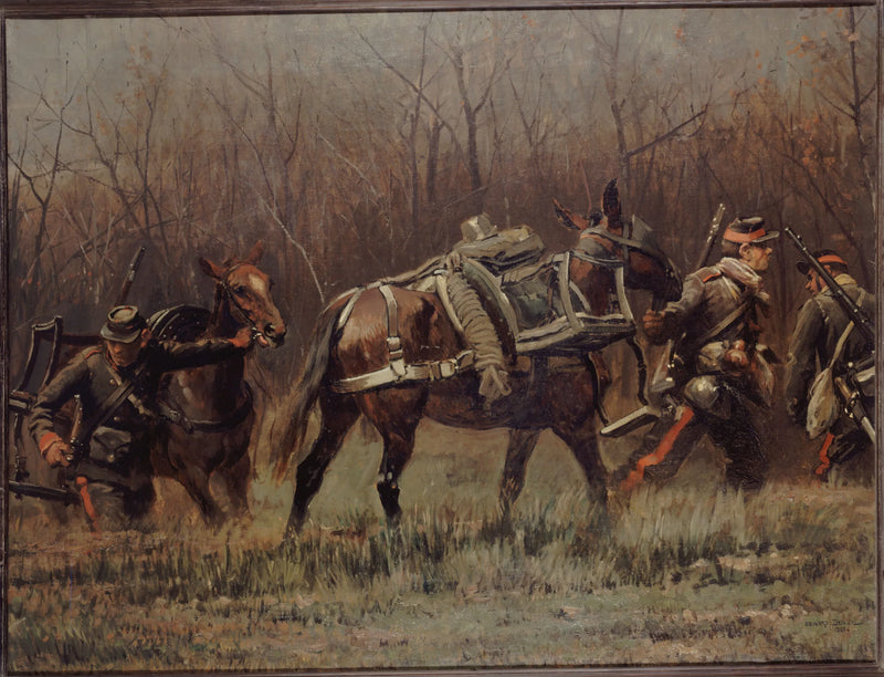 Escena militar: móviles conduciendo mulas de ambulancia (fragmento del panorama de Champigny) - Édouard Detaille
