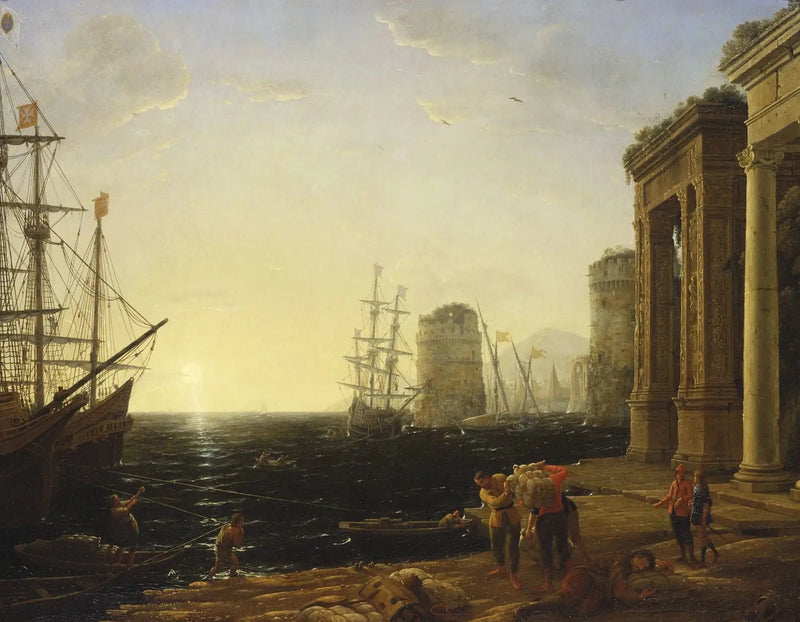 Escena portuaria al atardecer - Claude Lorrain