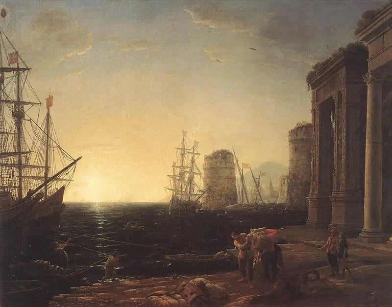 Escena portuaria al atardecer - Claude Lorrain