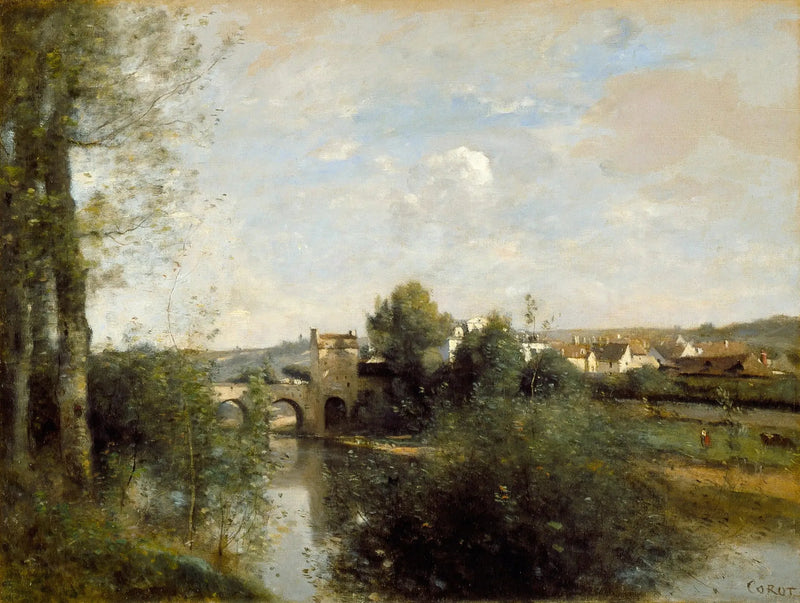 Sena y puente antiguo en Limay - Jean-Baptiste Camille Corot