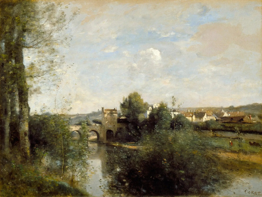 Sena y puente antiguo en Limay - Jean-Baptiste Camille Corot