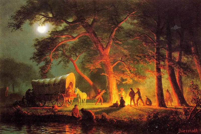Sendero de Oregón (fuego de campamento) - Albert Bierstadt