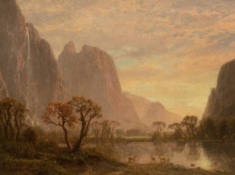 Cataratas Sentinel y picos de la catedral en el valle de Yosemite - Albert Bierstadt