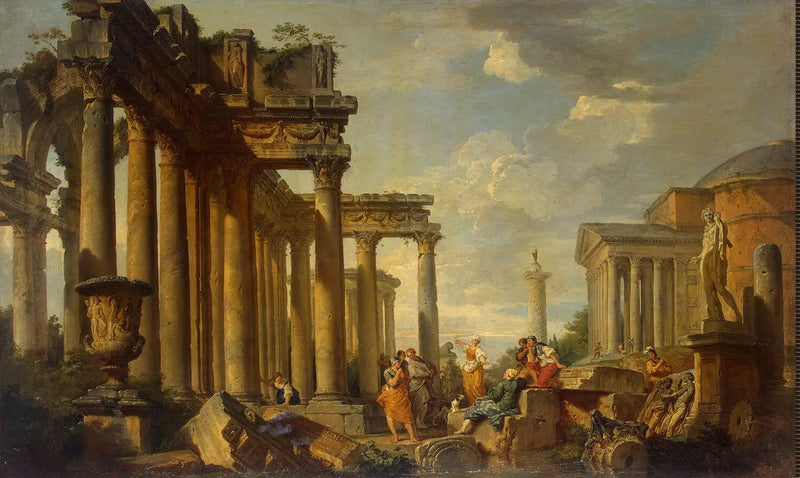Sermón de Santa Sibila en las ruinas romanas con la estatua de Apolo - Giovanni Paolo Panini