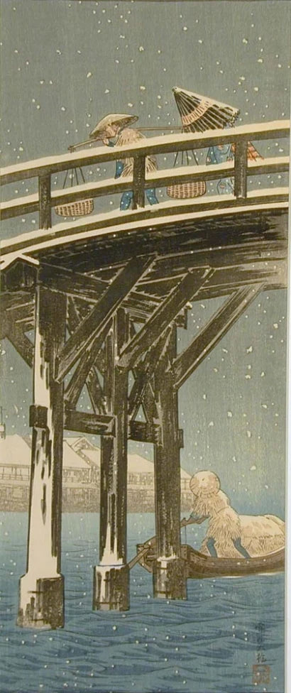 Pont sous la neige, œuvre de Takahashi Shōtei