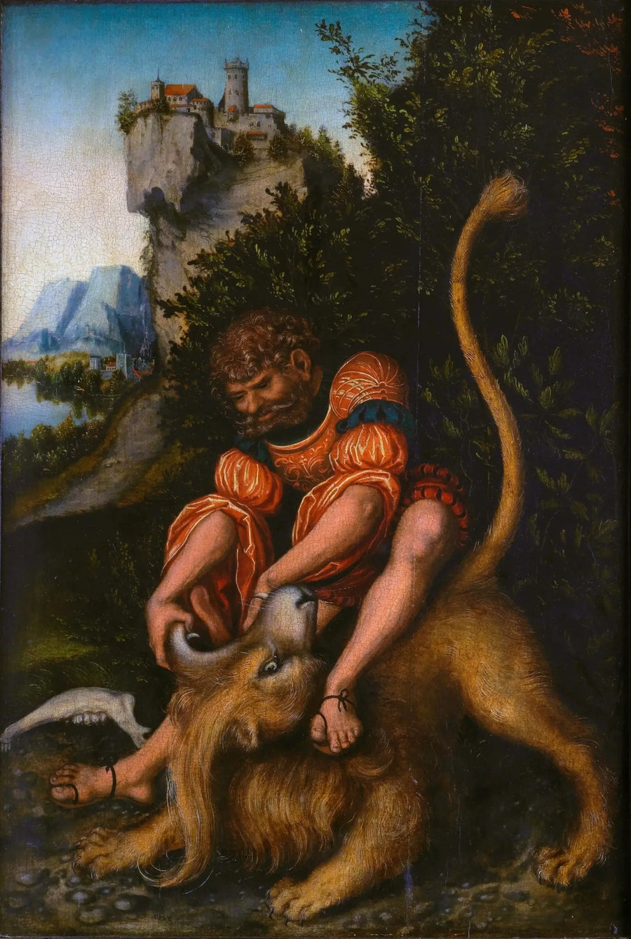 Simson luchando contra un león - Lucas Cranach el Viejo