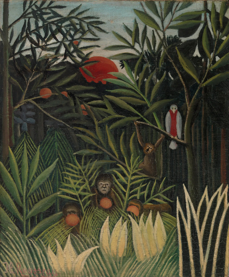 Monos y loro en la selva virgen - Henri Rousseau