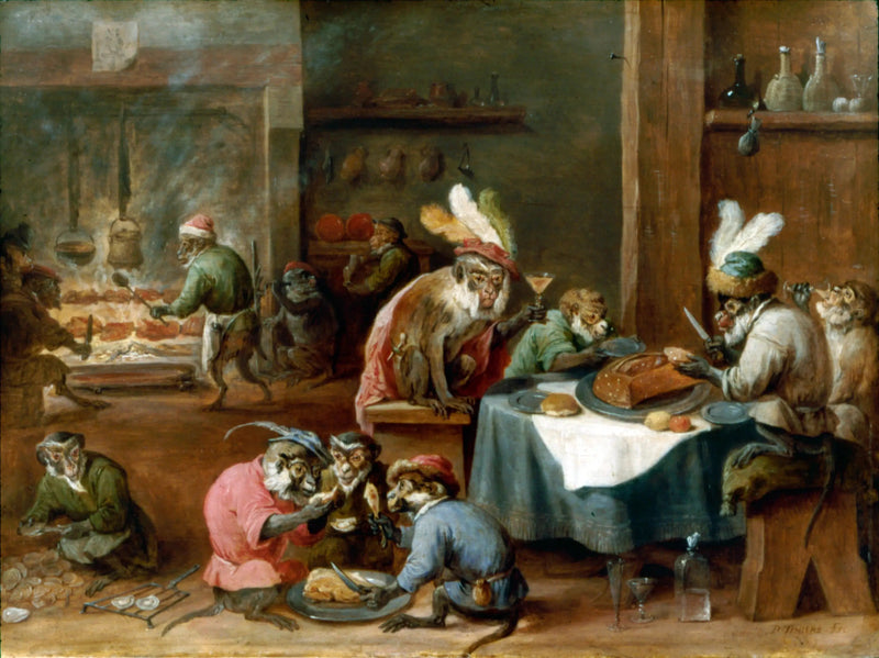Monos comiendo en una cocina - David Teniers el Joven