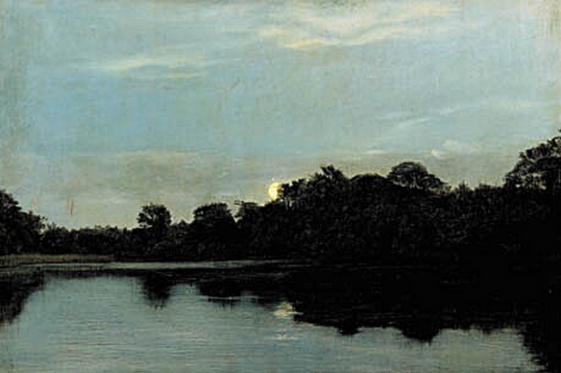 Noche junto a un lago a la luz de la luna. - Carl Heinrich Bloch