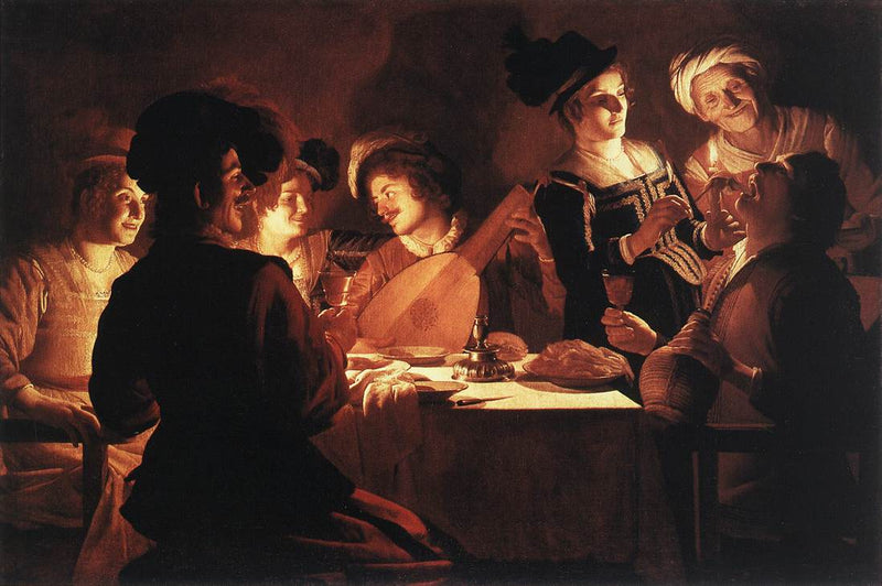 Cena con un jugador de laúd - Gerrit van Honthorst