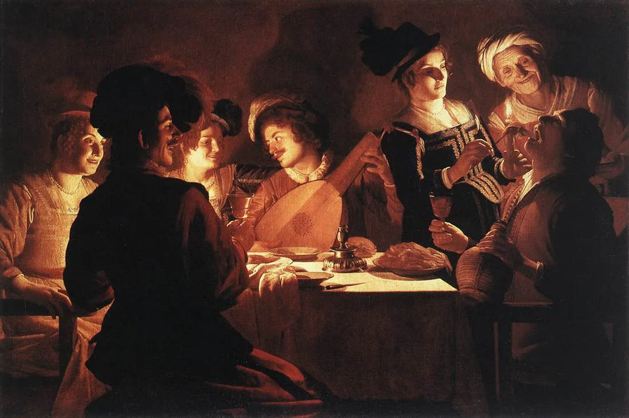 Cena con un jugador de laúd - Gerrit van Honthorst