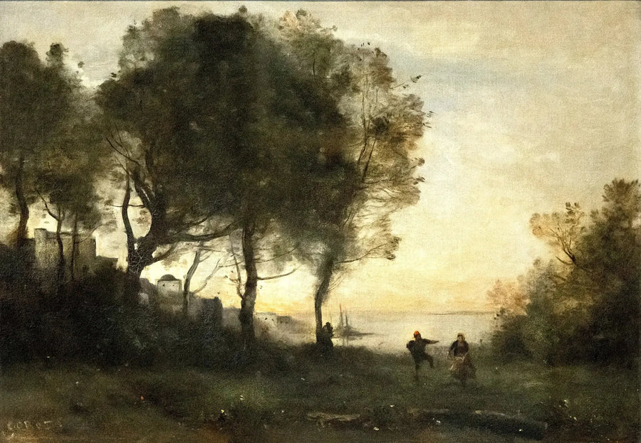 Recuerdo de Italia; bailarín de las costas de Capri - Jean-Baptiste Camille Corot