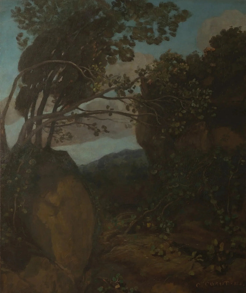 Recuerdo de Nemi. Rocas y arbustos - Jean-Baptiste Camille Corot